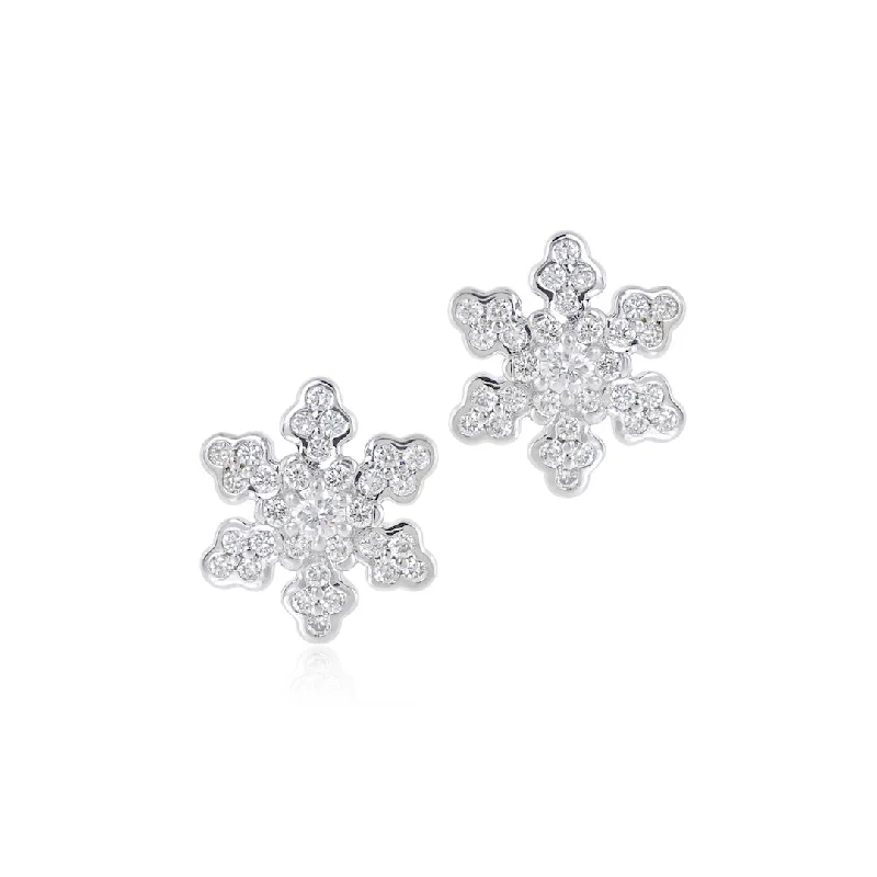 White Gold Snowflake Earrings in Diamonds