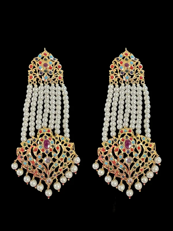 DER528 Ekta Hyderabadi jhoomar earrings - Navratan (READY TO SHIP )