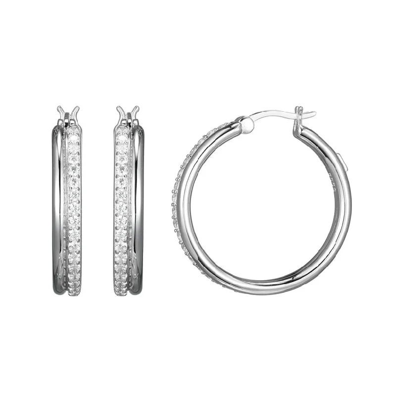 Elle Silver and CZ Hoop Earrings