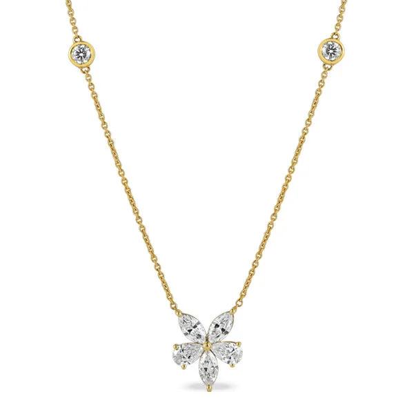 Grown Diamond Floral Station Necklace in 14K Yellow Gold