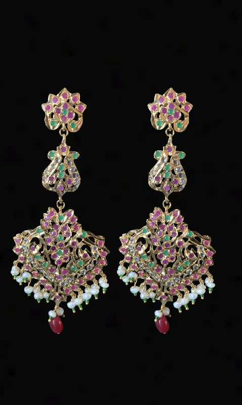 DER413 Afreen long statement earrings with fresh water pearls ( READY TO SHIP )