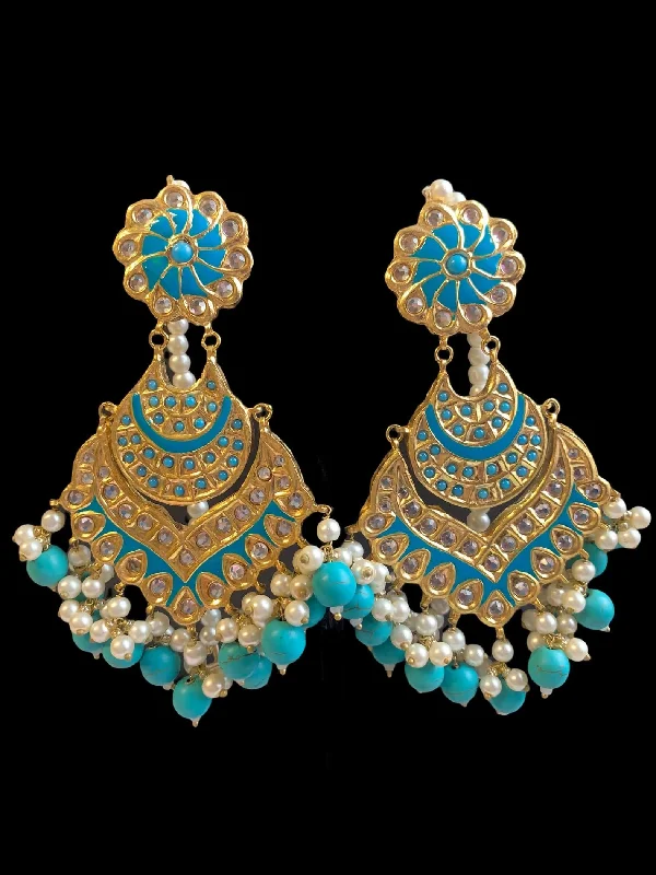 DER160 Zehra feroza  Pakistani kundan statement chandbali earrings (READY TO SHIP )