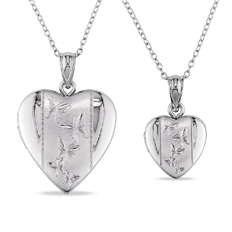 Miadora Sterling Silver Heart Locket Necklaces (Set of 2)