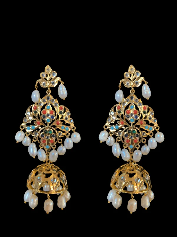 DER95 Lina earrings in fresh water pearls - navratan  ( READY TO SHIP )