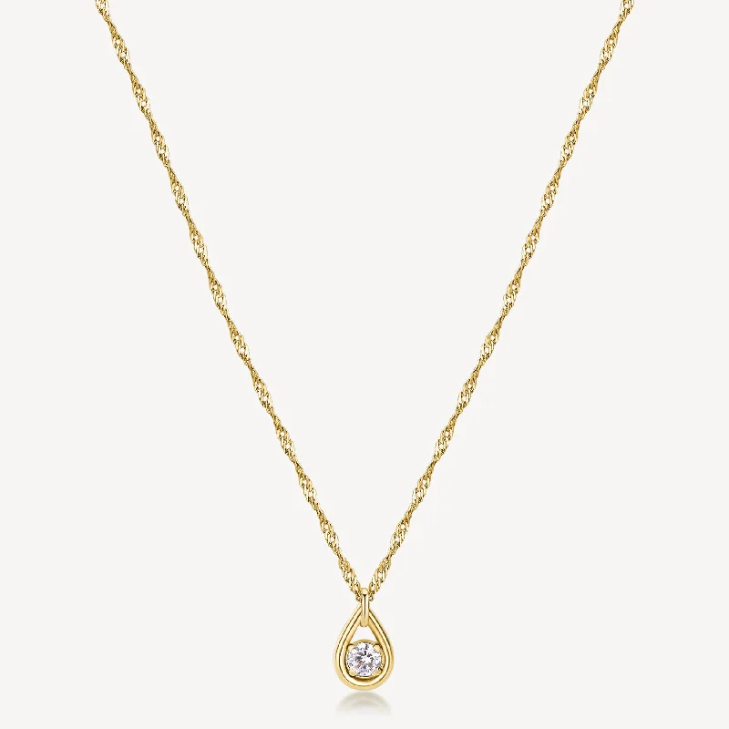 Cubic Zirconia Pendant Necklace in Gold Plated Stainless Steel