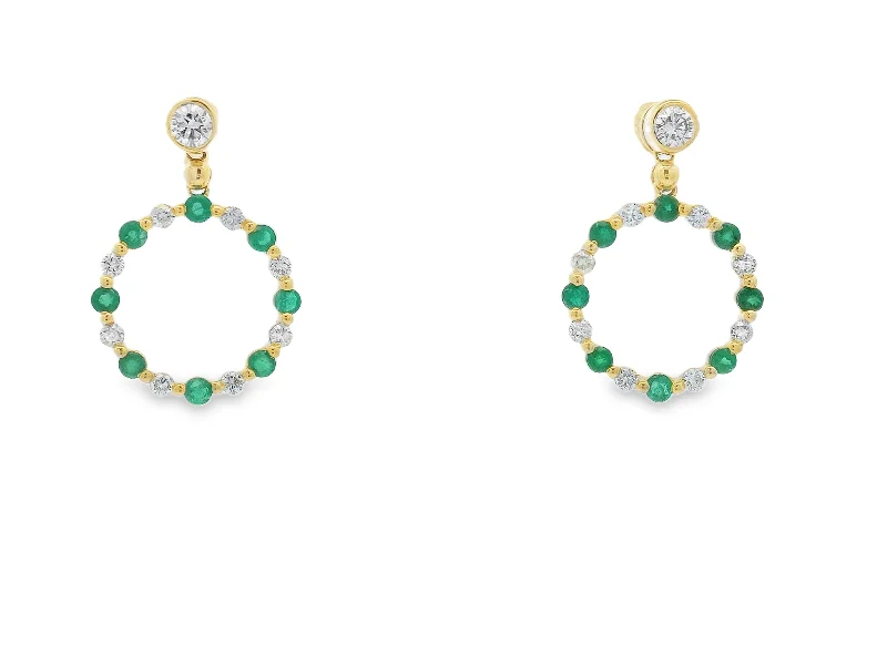 14K Yellow Gold Emerald & Diamond Circular Earrings