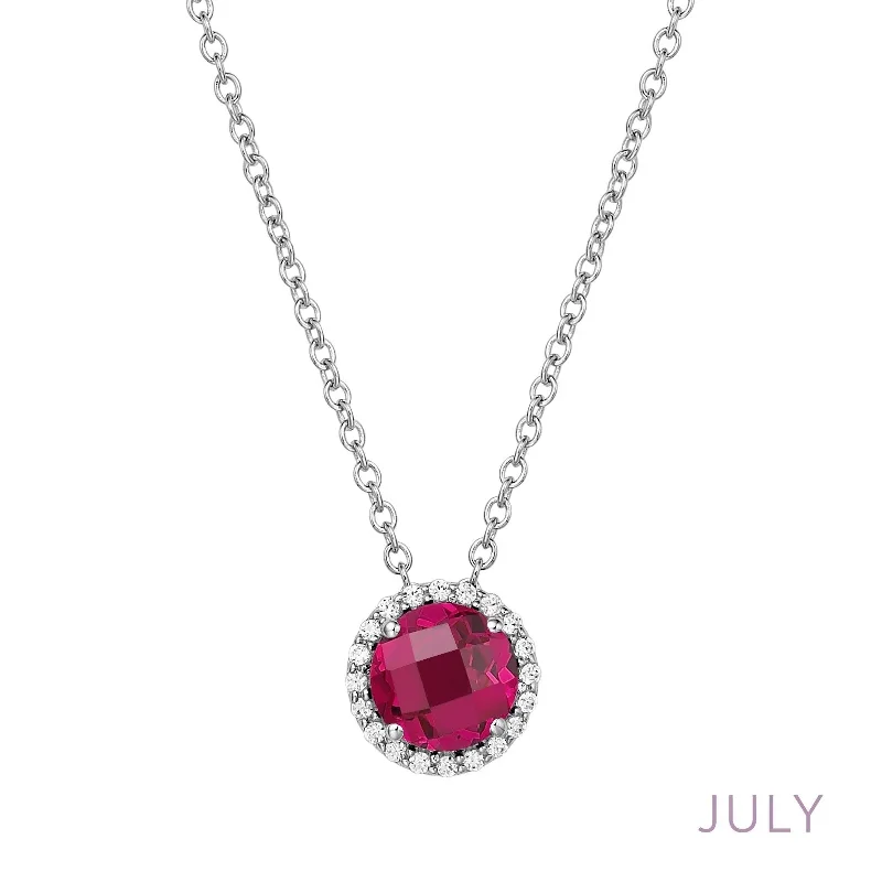 Simulated Ruby Birthstone Necklace in Sterling Silver