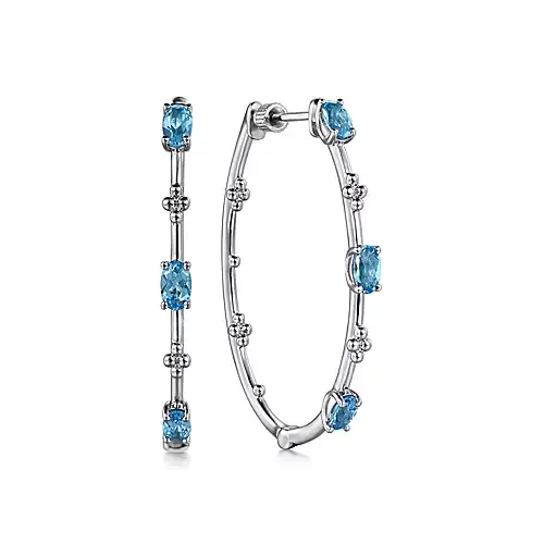 Gabriel & Co. Silver Bujukan Hoop Earrings with Blue topaz