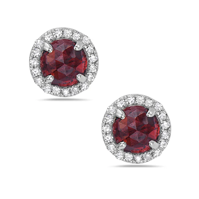 White Gold Garnet and Diamond Stud Earrings