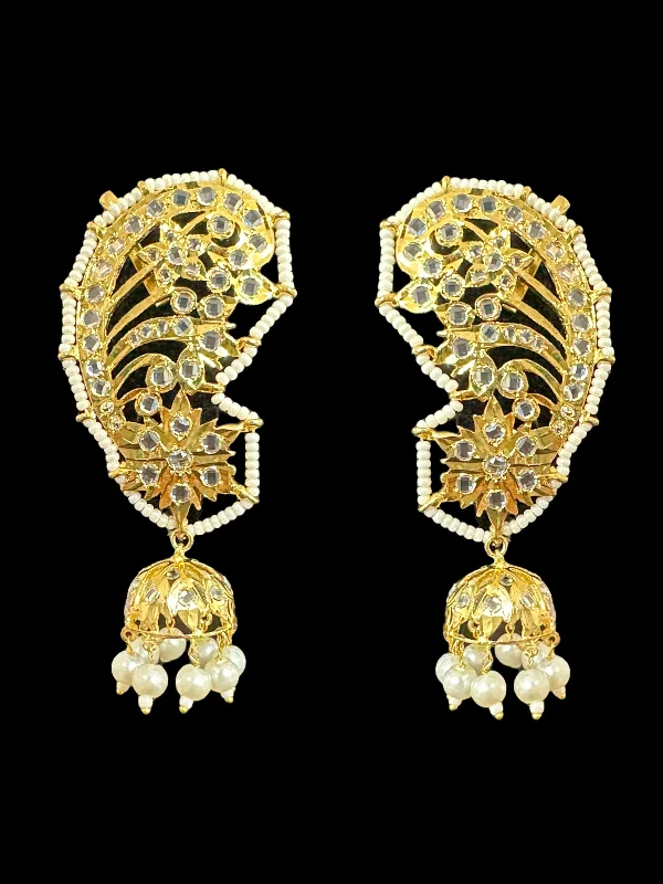 DER535 Kaan phool jhumka earrings in pearls ( READY TO SHIP )