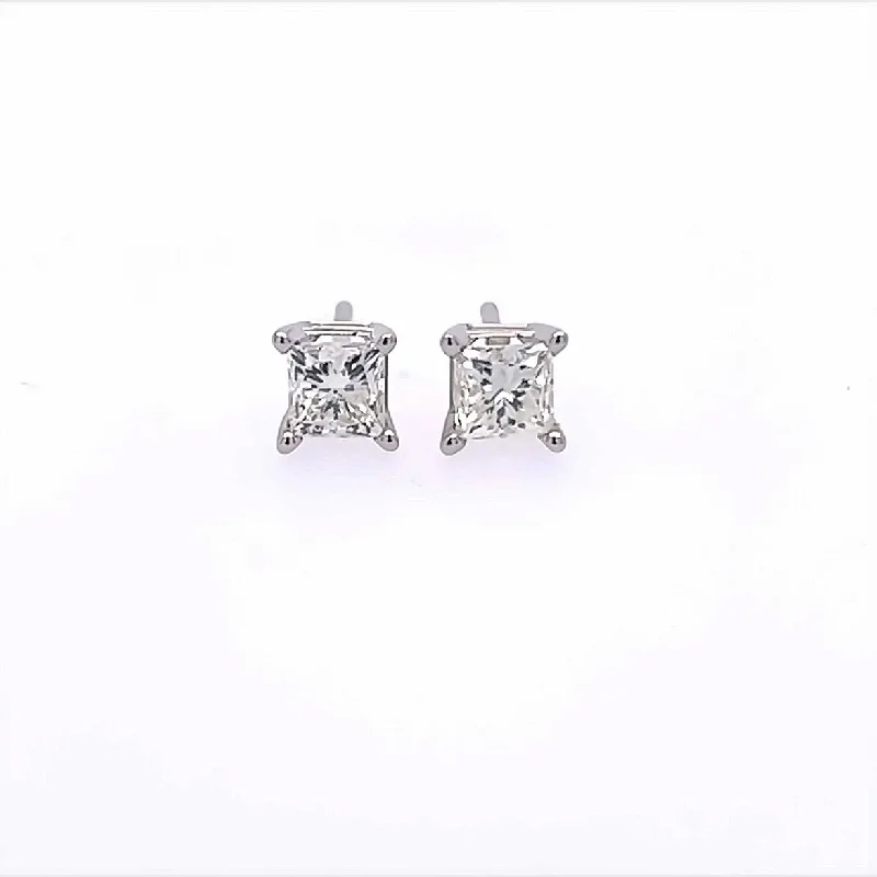 14K White Gold Princess Cut Diamond Earrings - .75ctw