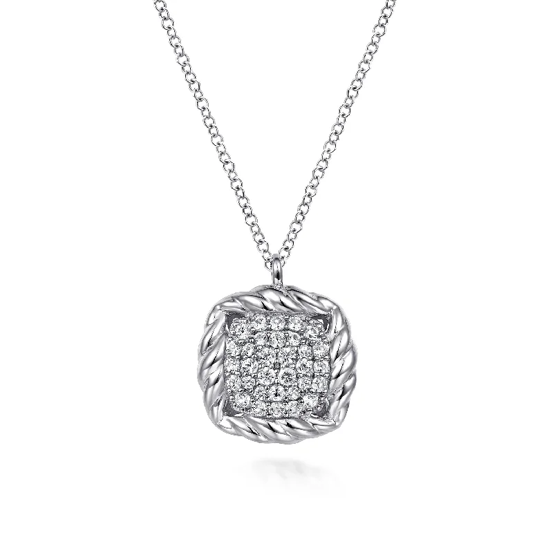 White Sapphire Rope Pendant Necklace in Sterling Silver