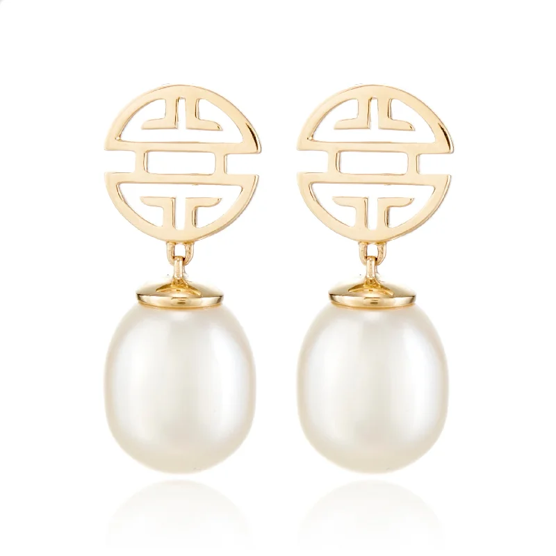 Gold Shou & Pearl Drop Earrings