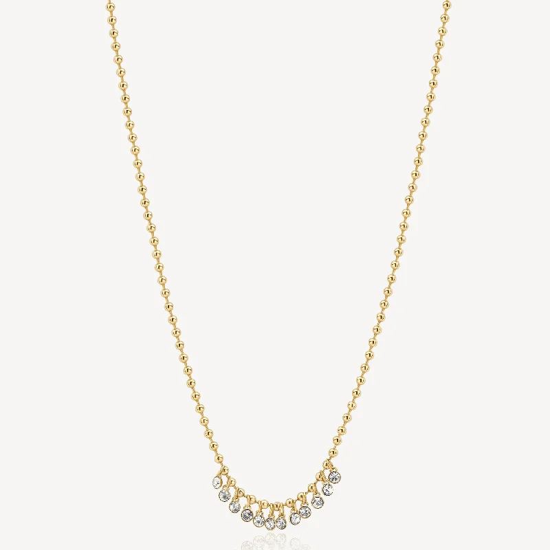 Crystal Beaded Bib Drop Necklace in Gold Plated Stainless Steel