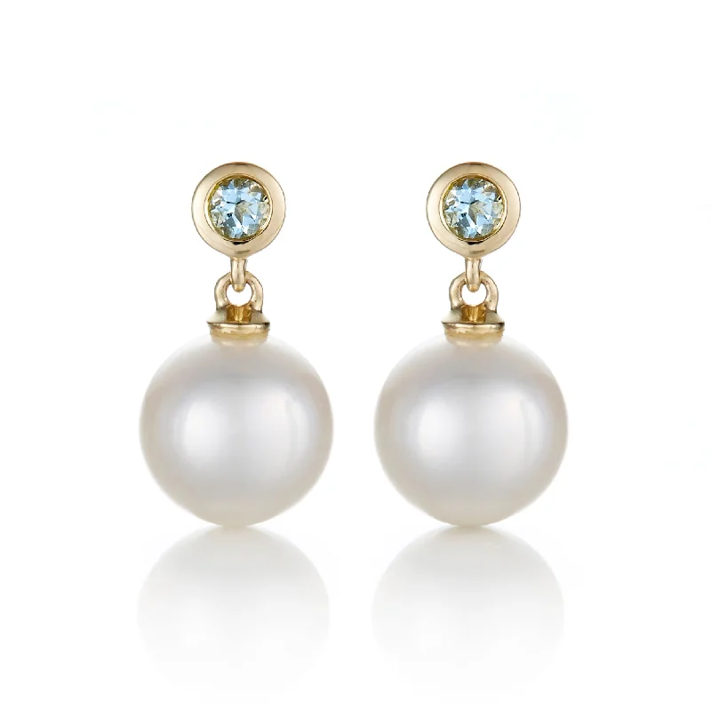 Aquamarine & White Pearl Drop Earrings