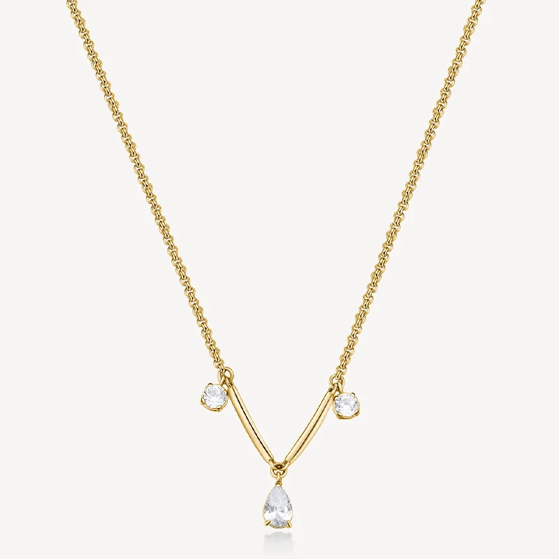 Three-Stone Cubic Zirconia Station Necklace in Gold Plated Stainless Steel