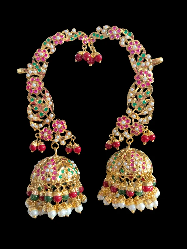 DER317 jadau kaanphool earrings in ruby emerald  / multicolor  ( READY TO SHIP )