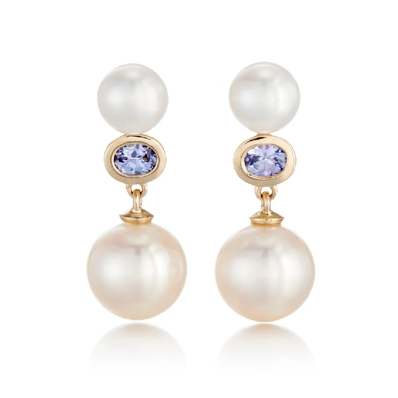 Odéon Drop Earrings in Pearls & Tanzanite