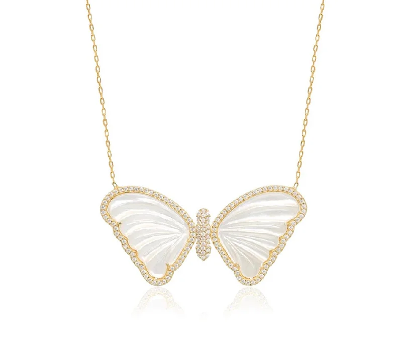 Large Mother of Pearl Butterfly Necklace