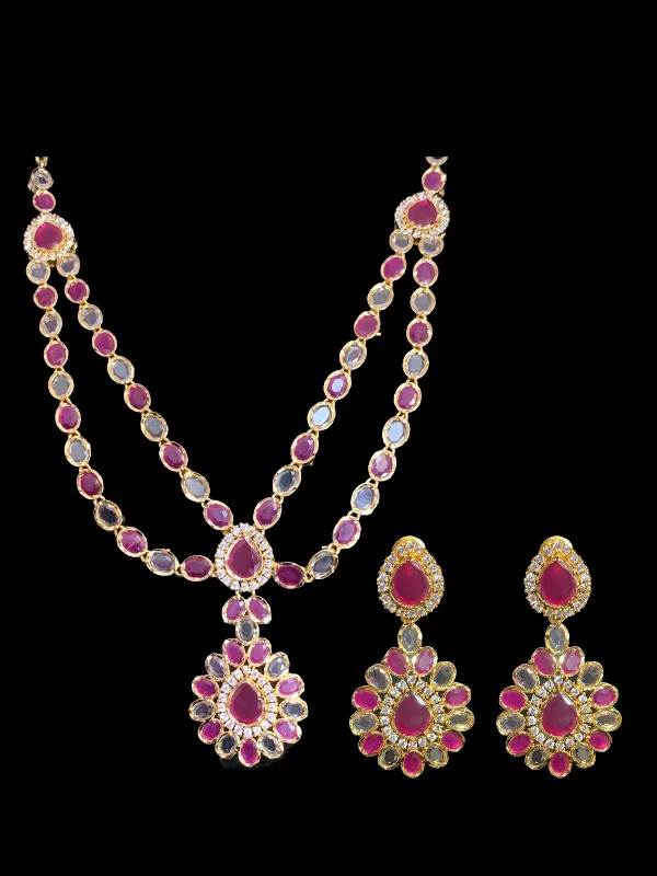 NS363 Farhat ruby  gold plated short necklace with earrings