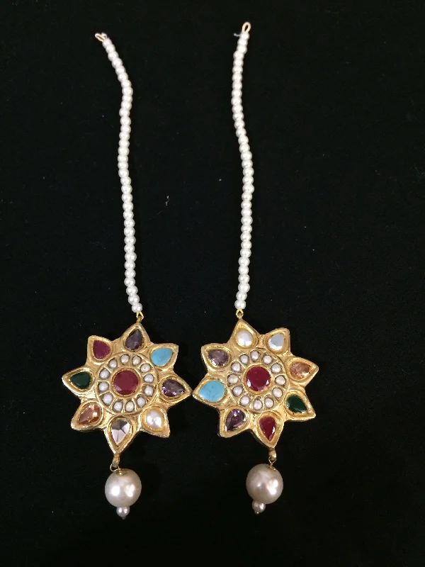 Sitara Pakistani Kundan earrings with pearl ear supports(SHIPS IN 4 WEEKS )