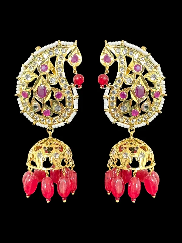 DER539 Kaan phool jhumka earrings in ruby (SHIPS IN 3 WEEKS  )