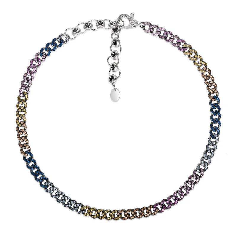 Rainbow Sapphire Cuban Necklace in Platinum