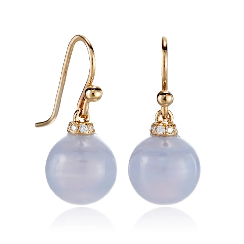 Diamond-Cap Blue Lace Agate Drop Earrings