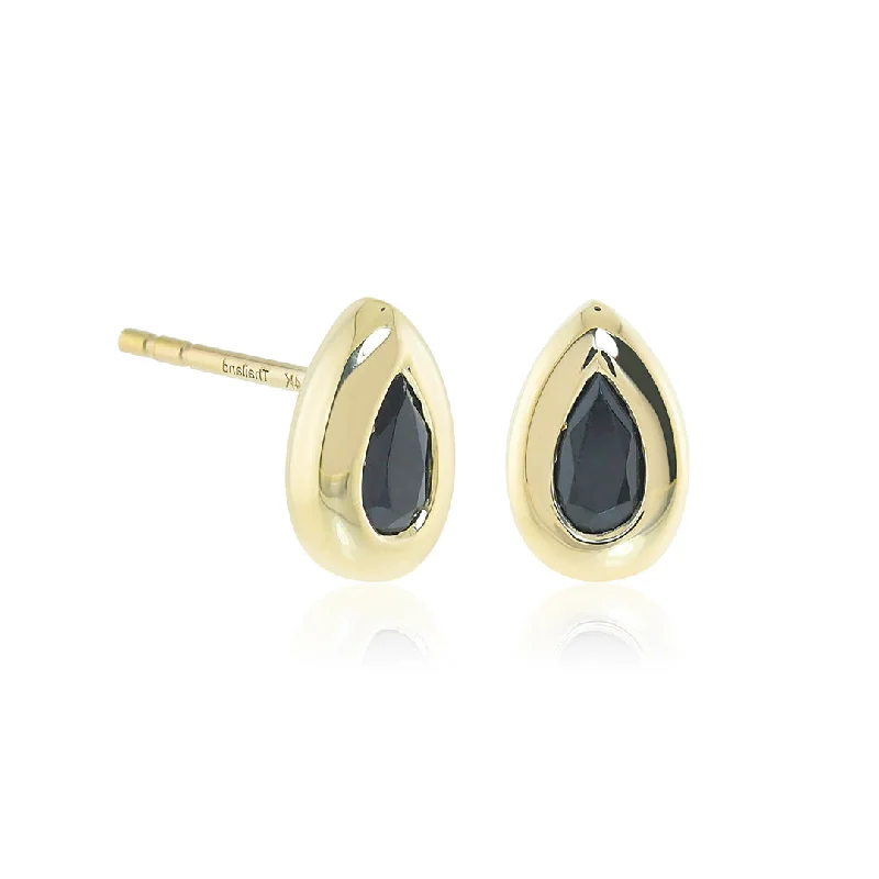 Black Jade Teardrop Stud Earrings