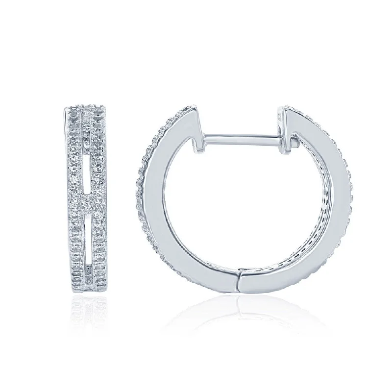 Silver Double Row CZ hoop Earrings