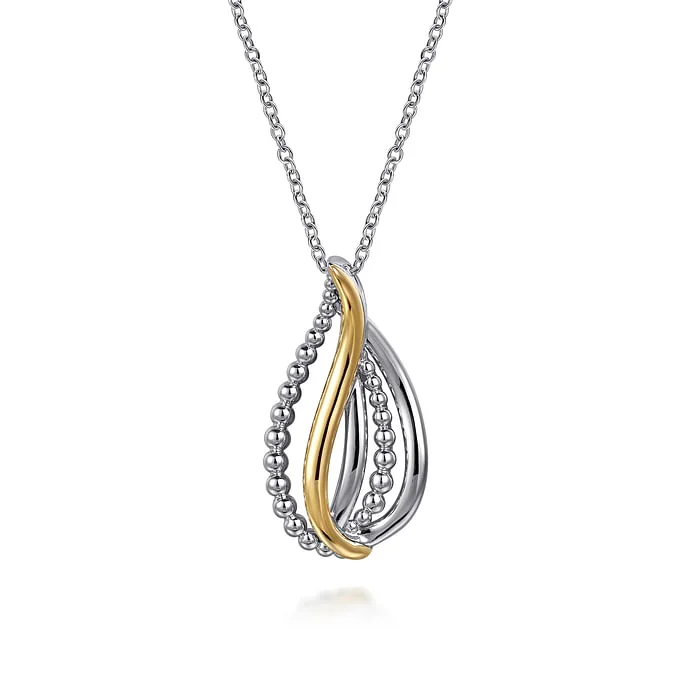 Multiple Row Teardrop Pendant Necklace in 14K Yellow Gold & Sterling SIlver