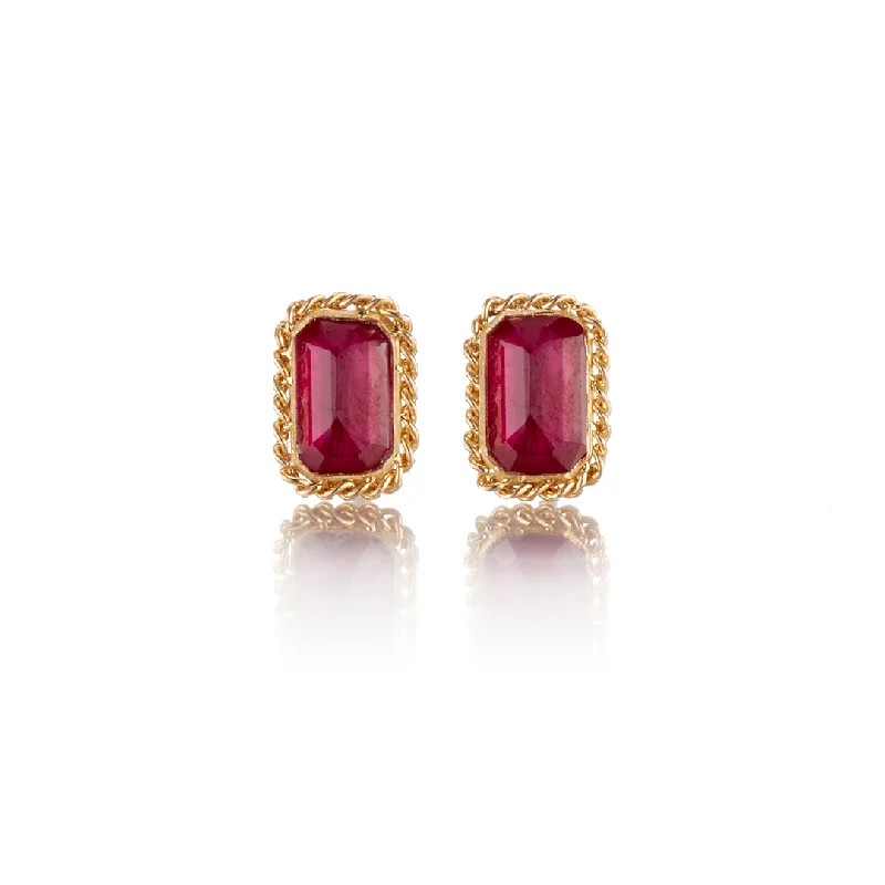 Rectangular Ruby Stud Earrings