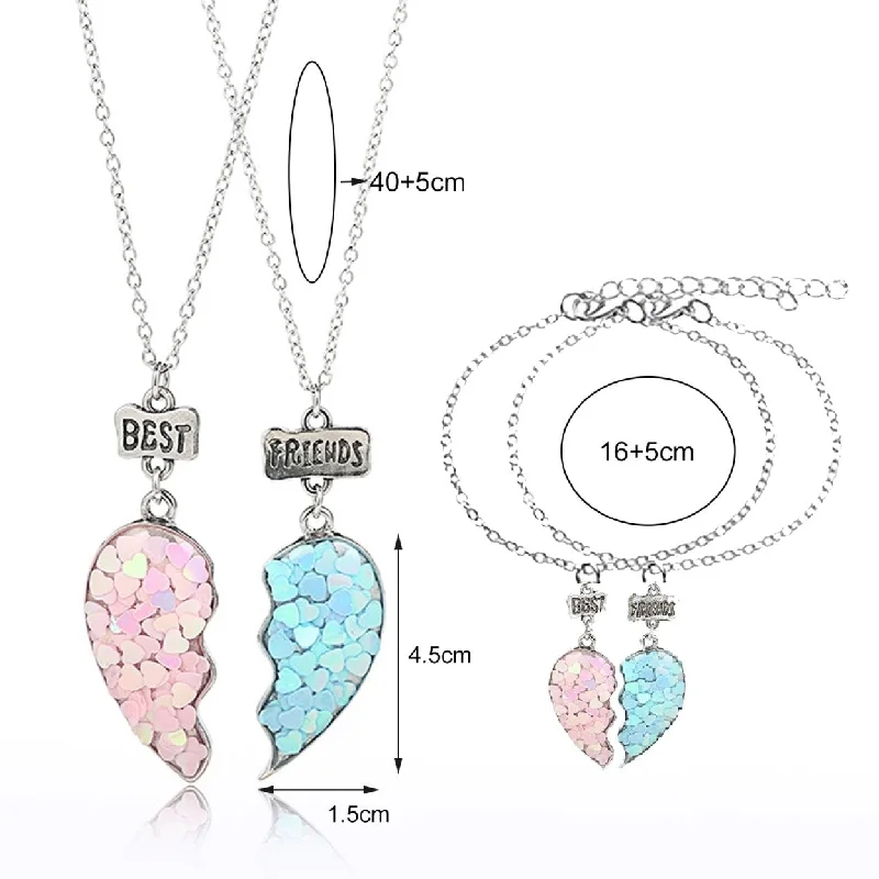 2Pcs Couple Necklaces Sequin Stitching Heart Broken Jewelry Shiny All Match Necklaces Bracelets Jewelry Gifts