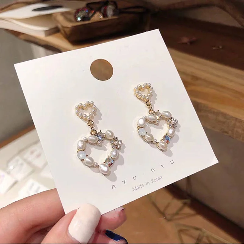 2019 Made in Korea Elegant Simulated Pearl Heart Drop Earrings