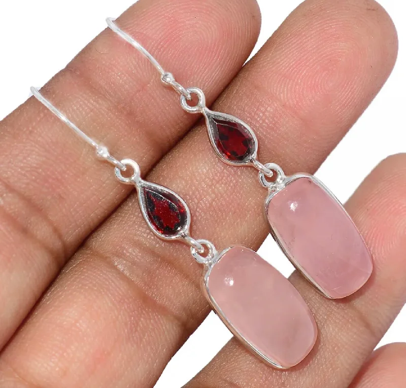 S/S Rose Quartz and  Garnet Earrings