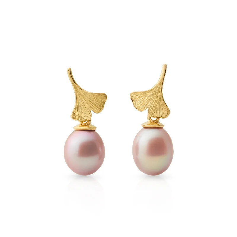 Ginkgo Pink Pearl Drop Earrings