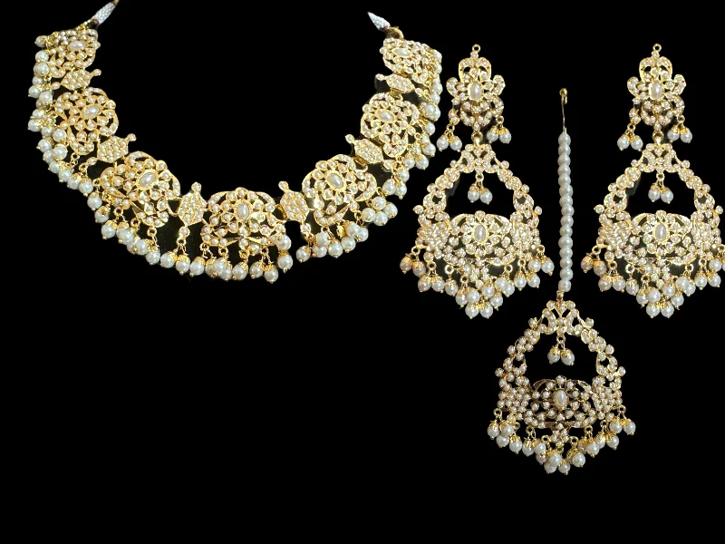 DNS14 Niyati pearl jadau necklace with earrings tika ( SHIPS IN 3 WEEKS  )