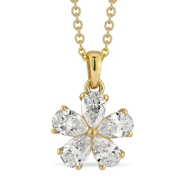 Grown Diamond Floral Necklace in 14K Yellow Gold