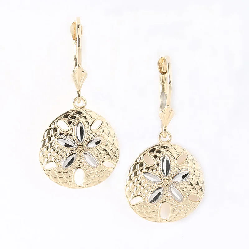 14K Two-Tone YG/WG Sand Dollar Lever Back Earrings