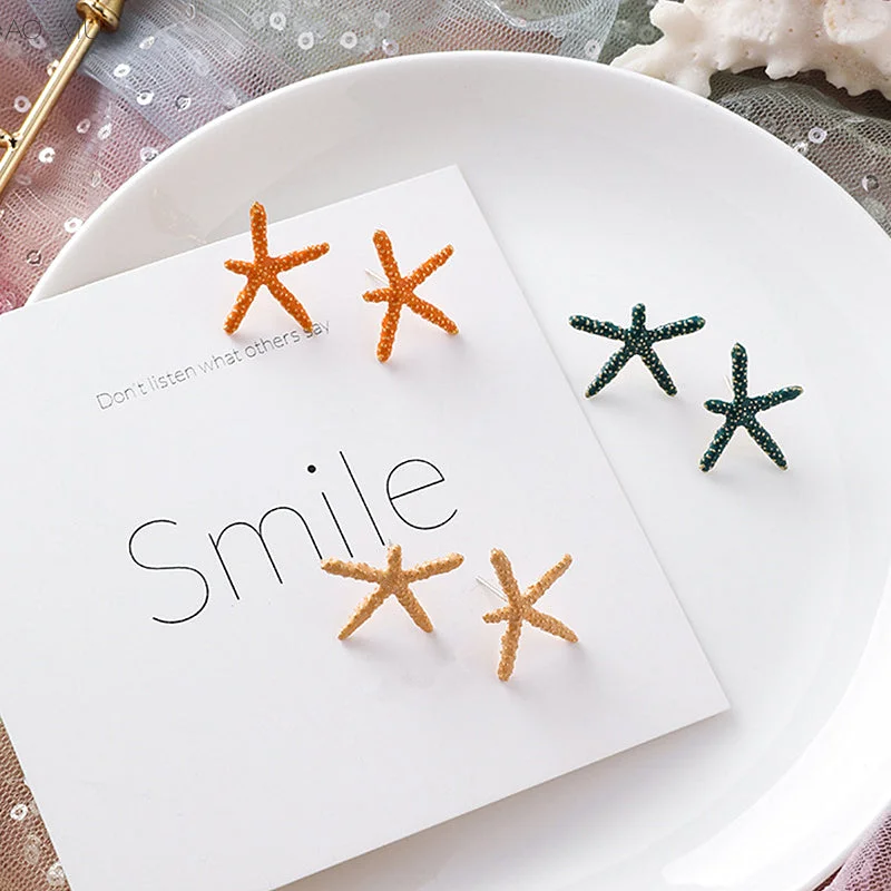 (Beach vibe/ Summer must have) S925 Sterling Silver Pin Simple Cute Sea Starfish Stud Earrings