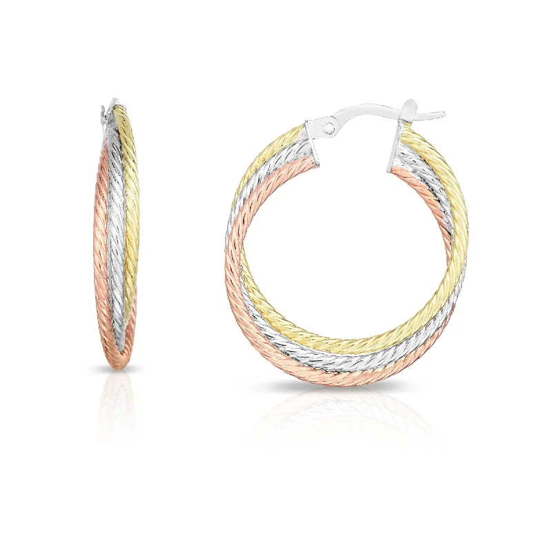 Tri-Color Gold Twisted Hoop Earrings