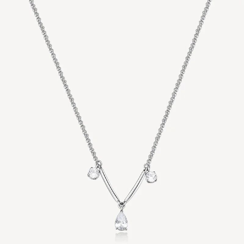 Three-Stone Cubic Zirconia Station Necklace in Stainless Steel