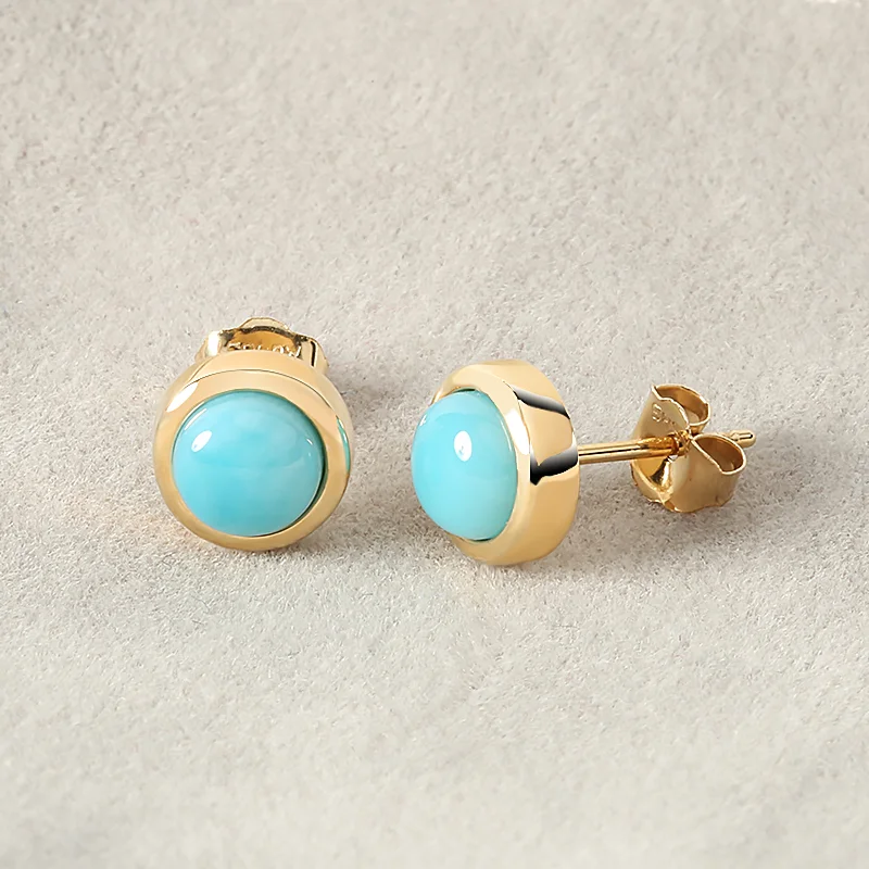 14K Yellow Gold Larimar Inlaid Post Earrings