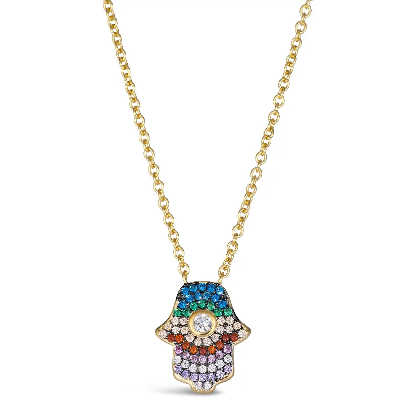 Multi Sapphire Hamsa Drop Necklace