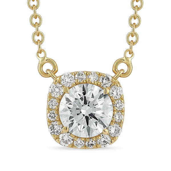 Grown Diamond Halo Necklace in 14K Yellow Gold