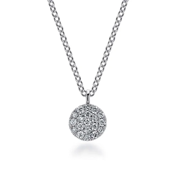 Pave Diamond Disc Necklace in 14K White Gold