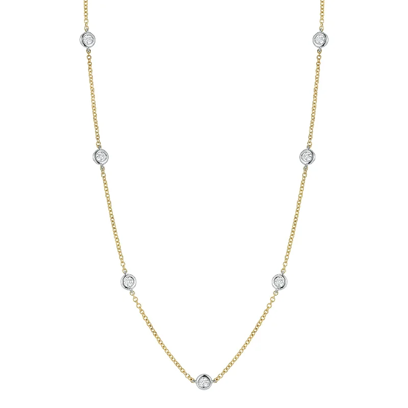 Diamond Bezel Station Necklace in 14K Two Tone Gold