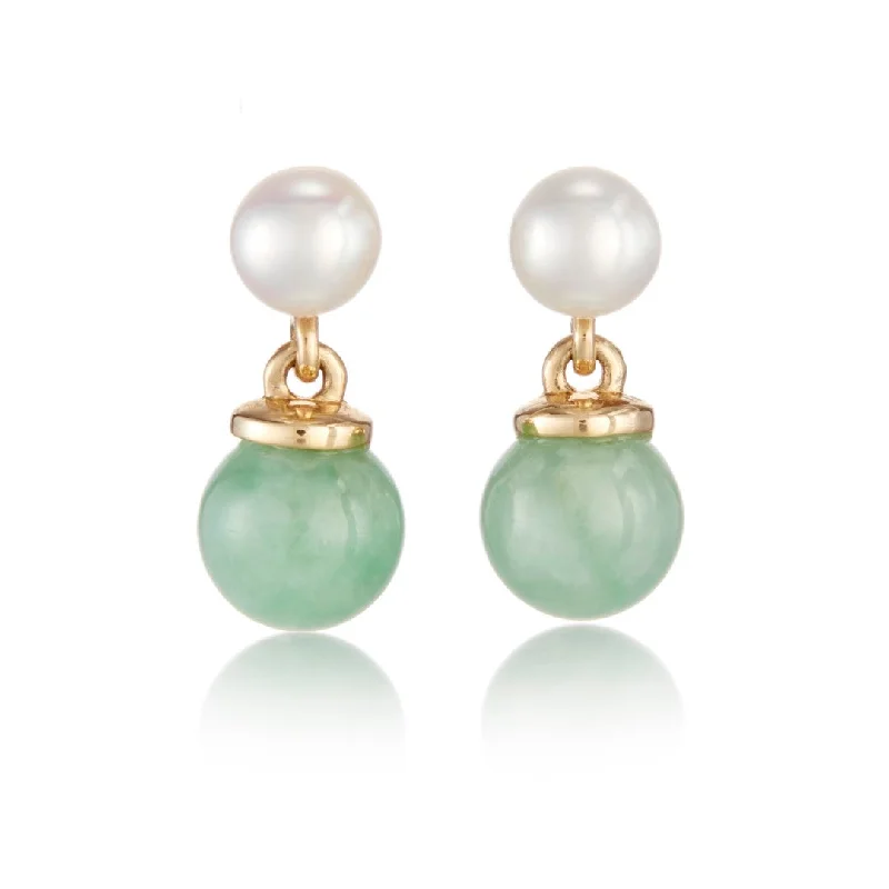 Victoria Earrings in Apple Green Jade & Pearls