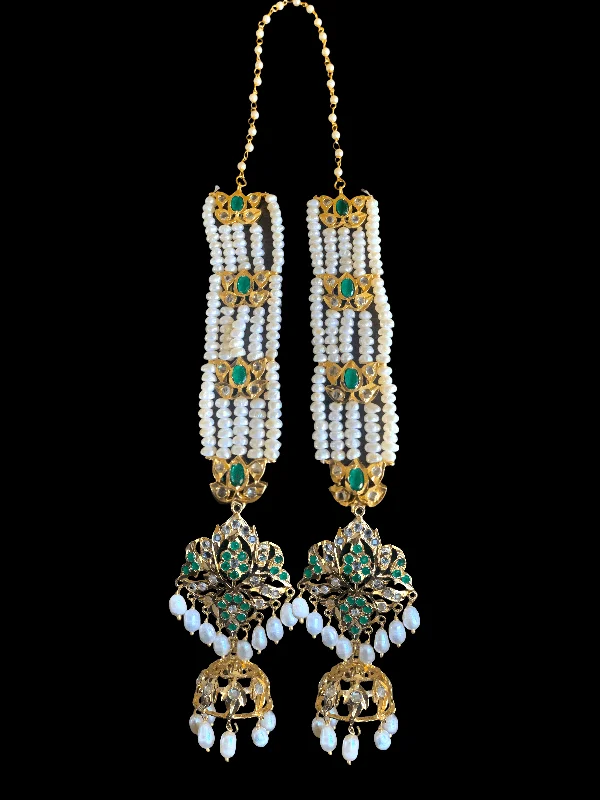 DER200 Lina sheeshphool inspired earrings in fresh water pearls - green ( SHIPS IN 3 WEEKS  )