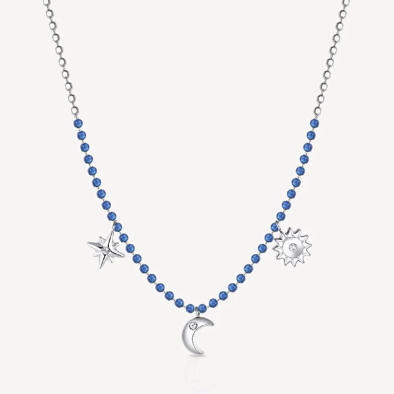 Blue Enamel Charm Necklace in Stainless Steel